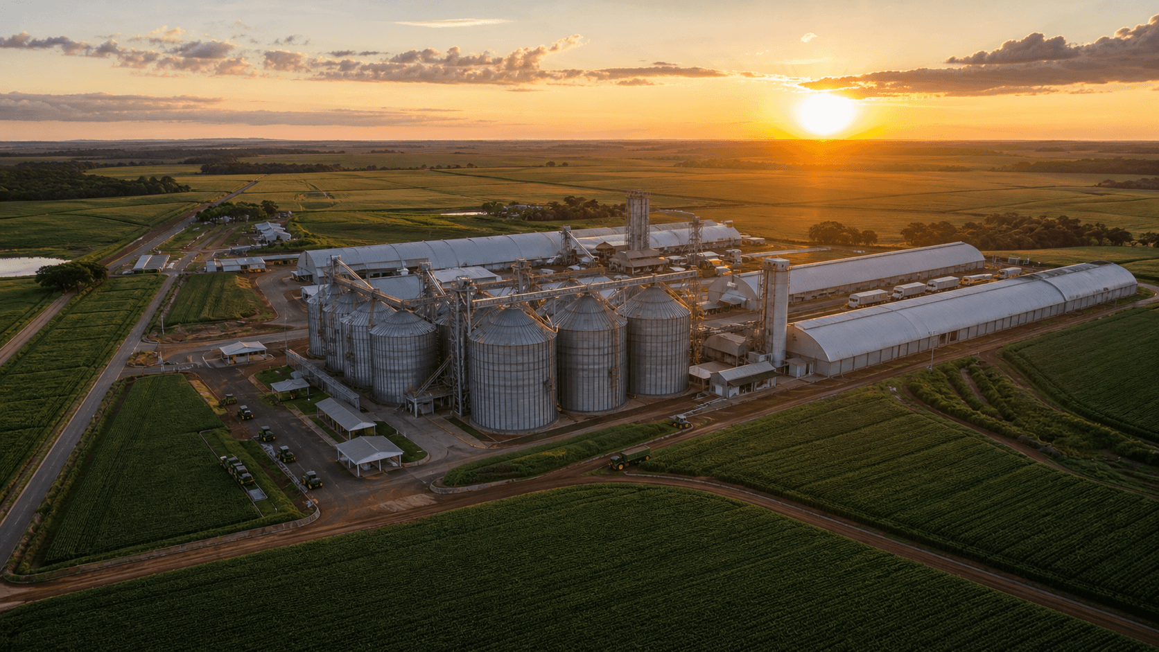 Complexo industrial instalado em uma área agrícola